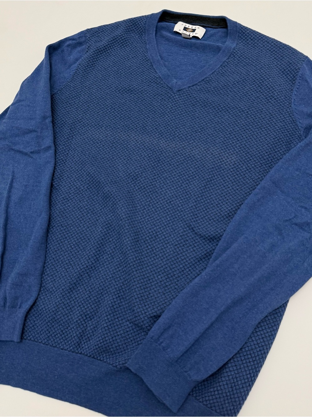 Men's Joseph Abboud V-Neck Textured Sweater Cotton Cashmere - Blue Size XL